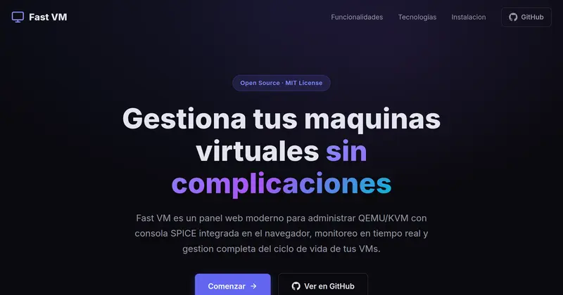 Fast VM home page: manage your virtual machines without the hassle