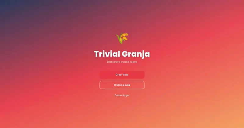 Trivial Granja start screen, with buttons to create or join a room